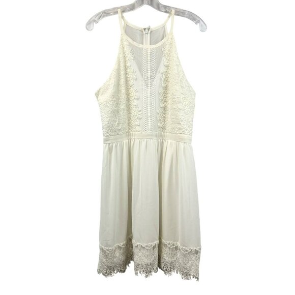 Francesca’s Halter Lace Trimmed A-Line Dress Ivory Size Large New Zip - Picture 1 of 9